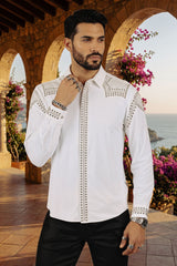 Barabas Wholesale Men's Studded Premium Solid Long Sleeve Shirts 3B24 White Silver