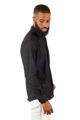 Barabas Wholesale Men's Lace See Through Stretch Sheer Long Sleeve Shirts 3B25 Black