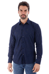 Barabas Wholesale Men's Lace See Through Stretch Sheer Long Sleeve Shirts 3B25 Navy