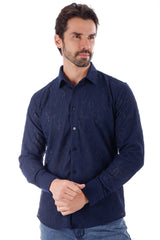 Barabas Wholesale Men's Lace See Through Stretch Sheer Long Sleeve Shirts 3B25 Navy