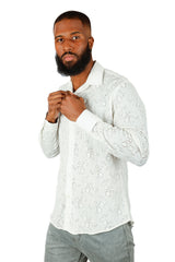 Barabas Wholesale Men's Lace See Through Stretch Sheer Long Sleeve Shirts 3B25 White