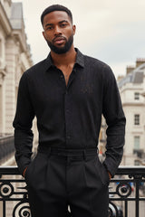 Barabas Wholesale Men's Lace See Through Stretch Sheer Long Sleeve Shirts 3B25 Black