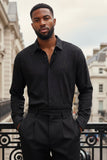 Barabas Wholesale Men's Lace See Through Stretch Sheer Long Sleeve Shirts 3B25 Black