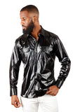 Barabas Wholesale Men's Shiny Metallic Stretch Long Sleeve Shirts 3B28 Black
