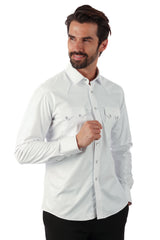Barabas Wholesale Men's Shiny Metallic Stretch Long Sleeve Shirts 3B28 White
