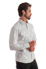 Barabas Wholesale Men's Shiny Metallic Stretch Long Sleeve Shirts 3B28 White
