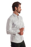 Barabas Wholesale Men's Shiny Metallic Stretch Long Sleeve Shirts 3B28 White