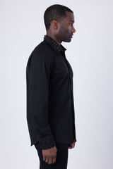 Barabas Wholesale Men's Rhinestone Collar Cuff Long Sleeve Shirt 3B29 Black Black