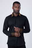 BARABAS Men's Rhinestone Collar Cuff Long Sleeve Shirt 3B29 Black Gold