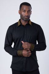 Barabas Wholesale Men's Rhinestone Collar Cuff Long Sleeve Shirt 3B29 Black Gold