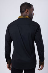 Barabas Wholesale Men's Rhinestone Collar Cuff Long Sleeve Shirt 3B29 Black Gold