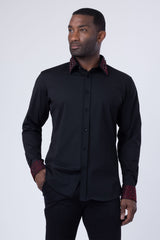 Barabas Wholesale Men's Rhinestone Collar Cuff Long Sleeve Shirt 3B29 Black Red