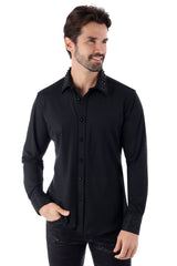 Barabas Wholesale Men's Rhinestone Collar Cuff Long Sleeve Shirt 3B29 Black