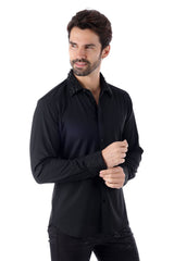 Barabas Wholesale Men's Rhinestone Collar Cuff Long Sleeve Shirt 3B29 Black