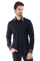 Barabas Wholesale Men's Rhinestone Collar Cuff Long Sleeve Shirt 3B29 Black Silver