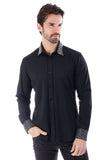 Barabas Wholesale Men's Rhinestone Collar Cuff Long Sleeve Shirt 3B29 Black Silver