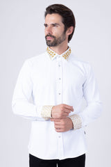 Barabas Wholesale Men's Rhinestone Collar Cuff Long Sleeve Shirt 3B29 White Gold