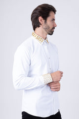 Barabas Wholesale Men's Rhinestone Collar Cuff Long Sleeve Shirt 3B29 White Gold