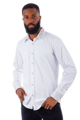 Barabas Wholesale Men's Rhinestone Collar Cuff Long Sleeve Shirt 3B29 White