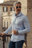 Barabas Wholesale Men's Solid Color Polka Dot Print Long Sleeve Shirts 3B358 Blue