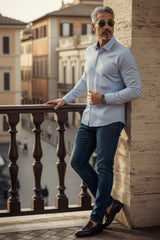 Barabas Wholesale Men's Solid Color Polka Dot Print Long Sleeve Shirts 3B358 Blue