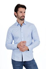 Barabas Wholesale Men's Solid Color Polka Dot Print Long Sleeve Shirts 3B358 Blue