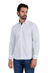 Barabas Wholesale Men's Solid Color Polka Dot Print Long Sleeve Shirts 3B358 White