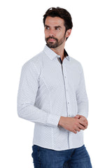 Barabas Wholesale Men's Solid Color Polka Dot Print Long Sleeve Shirts 3B358 White