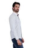 Barabas Wholesale Men's Solid Color Polka Dot Print Long Sleeve Shirts 3B358 White