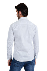 Barabas Wholesale Men's Solid Color Polka Dot Print Long Sleeve Shirts 3B358 White