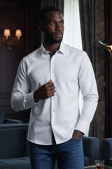 Barabas Wholesale Men's Solid Color Polka Dot Print Long Sleeve Shirts 3B358 White