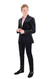 Barabas Wholesale Men's Velvet Shiny Finish Peak Lapel Blazer 3BL04 Black