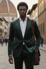 Barabas Wholesale Men's Velvet Shiny Finish Peak Lapel Blazer 3BL04 Green