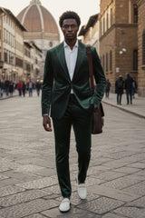 Barabas Wholesale Men's Velvet Shiny Finish Peak Lapel Blazer 3BL04 Green 