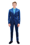 Barabas Wholesale Men's Velvet Shiny Finish Peak Lapel Blazer 3BL04 Blue
