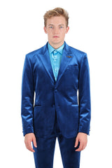 Barabas Wholesale Men's Velvet Shiny Finish Peak Lapel Blazer 3BL04 Blue