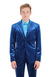 Barabas Wholesale Men's Velvet Shiny Finish Peak Lapel Blazer 3BL04 Blue