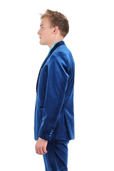 Barabas Wholesale Men's Velvet Shiny Finish Peak Lapel Blazer 3BL04 Blue