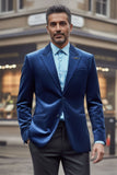Barabas Wholesale Men's Velvet Shiny Finish Peak Lapel Blazer 3BL04 Blue