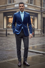 Barabas Wholesale Men's Velvet Shiny Finish Peak Lapel Blazer 3BL04 Blue