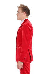 Barabas Wholesale Men's Velvet Shiny Finish Peak Lapel Blazer 3BL04 Red