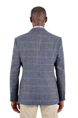 Barabas Wholesale Men's Wool Tweed Geometric Peak Lapel Blazer 3BL11 Blue