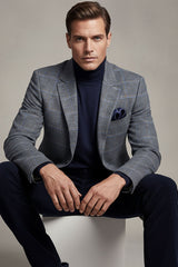 Barabas Wholesale Men's Wool Tweed Geometric Peak Lapel Blazer 3BL11 Blue