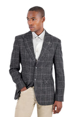 Barabas Wholesale Men's Wool Tweed Geometric Peak Lapel Blazer 3BL11 Grey