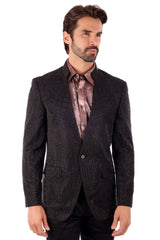 Barabas Wholesale Men's Geometric Studded Henley Lapel Blazer 3BLR14 Black