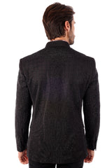 Barabas Men's Geometric Studded Henley Lapel Blazer 3BLR14 Black