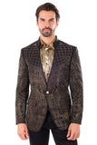 Barabas Men's Geometric Studded Henley Lapel Blazer 3BLR14 Black Gold