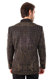 Barabas Men's Geometric Studded Henley Lapel Blazer 3BLR14 Black Gold