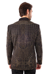 Barabas Wholesale Men's Geometric Studded Henley Lapel Blazer 3BLR14 Black Gold