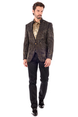 Barabas Wholesale Men's Geometric Studded Henley Lapel Blazer 3BLR14 Black Gold